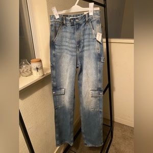 90’s cargo carpenter pants. Size 24. Distressed blue. Brand new (flawed) NWOT